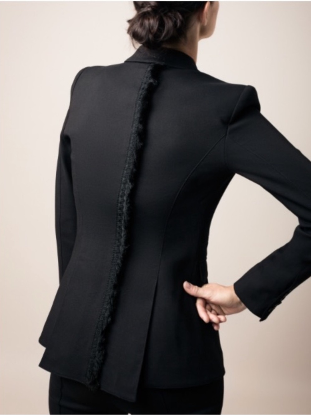 SMYTHE The Black Fringe Cinched Wool Blend Elevated Single Button Blazer SZ: 6